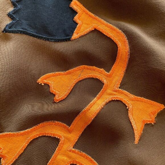 Vtg Y2K Anthropologie Lapis 100% Silk Floral Appliqué Brown Pink Skirt Sz Large - Picture 6 of 10